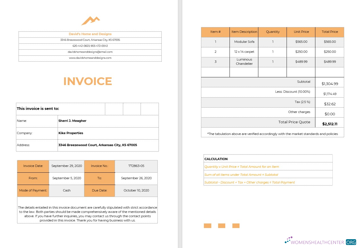 Download Home Staging Invoice Template Photoshop template